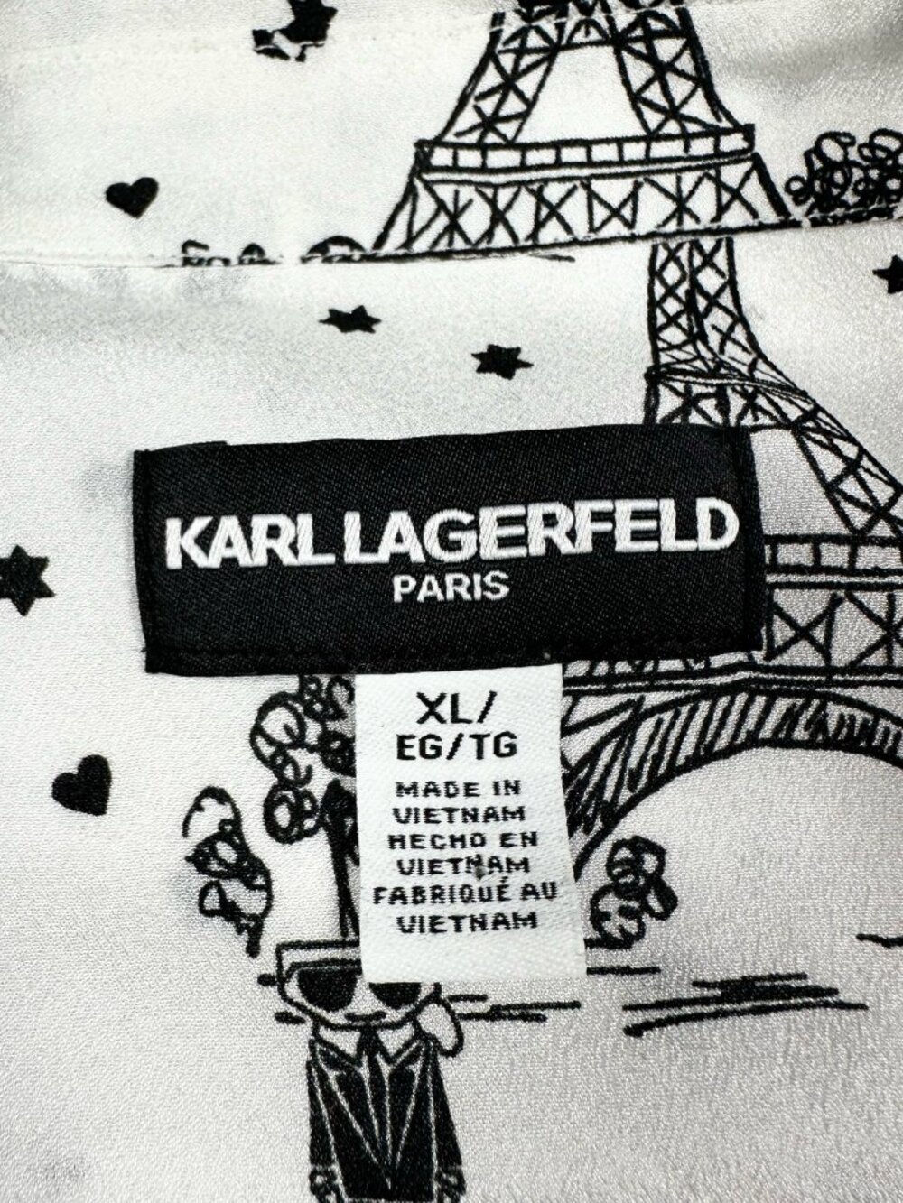Karl Lagerfeld Women's Size XL Paris Eiffel Tower Blouse Top Long Sleeve Button - Picture 4 of 16
